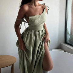 A-line Sling Cotton V-neck Dress