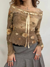 Pydshop 2024 Fashion Woman tops y2k style Vintage Flowers Printed Lace Patchwork Graphic Top