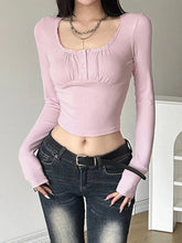 Pydshop 2024 Fashion Woman tops y2k style Sweet Pink Skinny Buttons Crop Top