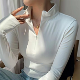 Pydshop 2024 New Sporty Tops Black Short Jogger T-shirt Women Clothes Slim fit Long Sleeves Zipper Crop Top Skinny Autumn Stretch tshirt