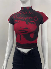 Pydshop Aesthetic Short Sleeve T-shirt Summer Y2k Clothes Gothic Girl Crop Tops Print Vintage Women Casual Baby Tee Streetwear