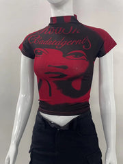 Pydshop Aesthetic Short Sleeve T-shirt Summer Y2k Clothes Gothic Girl Crop Tops Print Vintage Women Casual Baby Tee Streetwear