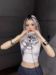 Pydshop Gothic Rose Print Tank Top Aesthetic Y2K Crop Top Sleeveless Vest Harajuku Streetwear Black Summer Tops Women Slim Clothes