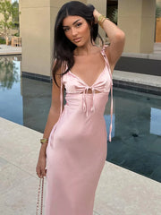 Backless Lace-Up Cut-Out Midi Dress