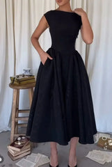 Backless O-Neck A-Line High Waist Dress