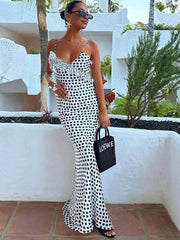 Backless Spaghetti Strap Floral Dot Maxi Dress