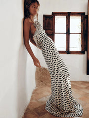 Backless Spaghetti Strap Floral Dot Maxi Dress