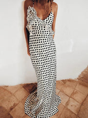 Backless Spaghetti Strap Floral Dot Maxi Dress