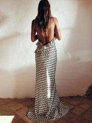 Backless Spaghetti Strap Floral Dot Maxi Dress