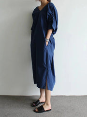 Backless V-neck Short Sleeves Side Slit Dresses