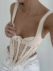Pydshop Fishbone Waist Crocheted Knitted Crop Tops Women Vest Tee 2024 Summer Sexy Sleeveless Hollow Out Y2K Tops Corset TopChristmas Gifts