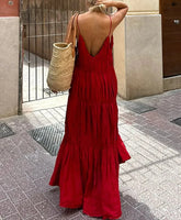 Beach Style Backless Ruffle Maxi Dress