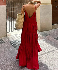 Beach Style Backless Ruffle Maxi Dress