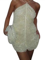 Beaded Halter Mini Dress