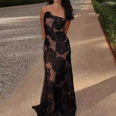 Black Mesh One-Shoulder Dress