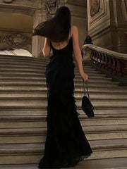 Black Ruffle Hem Maxi Dresses