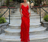 Black Ruffle Hem Maxi Dresses