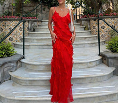 Black Ruffle Hem Maxi Dresses