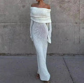 Bodycon Off Shoulder Knit Long Dress