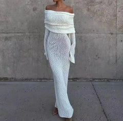 Bodycon Off Shoulder Knit Long Dress