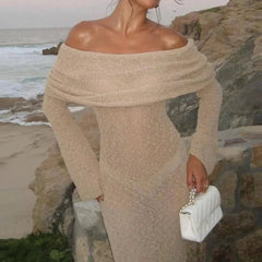 Bodycon Off Shoulder Knit Long Dress
