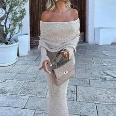 Bodycon Off Shoulder Knit Long Dress