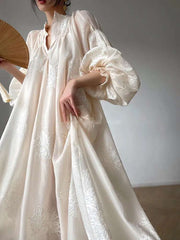 Boho Embroidery Lantern Sleeve Vintage Dress