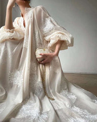 Boho Embroidery Lantern Sleeve Vintage Dress