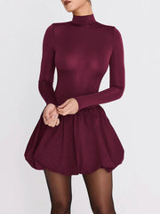 Burgundy Turtleneck Mini Dress