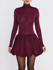 Burgundy Turtleneck Mini Dress