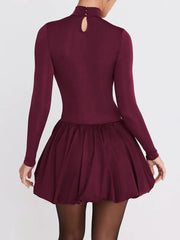 Burgundy Turtleneck Mini Dress