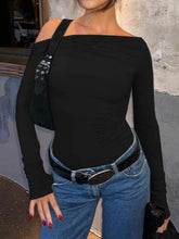 Pydshop 2024 Fashion Woman tops y2k style Black Skew Collar Long Sleeves Crop Top