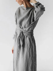 Casual Solid Cotton Linen Dress