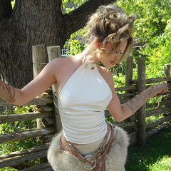 Pydshop New Sexy Sleeveless Halter Neck Cutout Crop Top Women Leather PU Hot Girl Solid Color Slim Club Party Backless Short TopChristmas Gifts