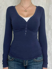 Pydshop 2024 Fashion Woman tops y2k style Vintage Lace Patched Slim Buttons Long Sleeve Top