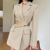 Chic Slim Fit Suit Dress with Blazer & Belt