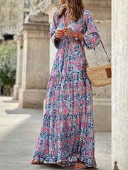 Chic V-Neck Floral Printed Maxi Dress