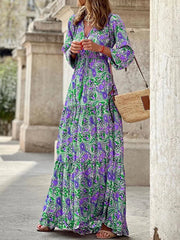 Chic V-Neck Floral Printed Maxi Dress