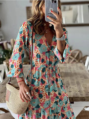 Chic V-Neck Floral Printed Maxi Dress