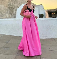 Contrast Sleeveless Backless Maxi Dress