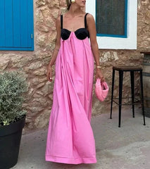 Contrast Sleeveless Backless Maxi Dress