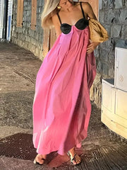 Contrast Sleeveless Backless Maxi Dress