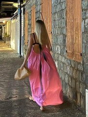 Contrast Sleeveless Backless Maxi Dress