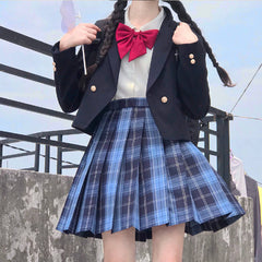 Skirt / Bow JK Blue-Black plaid uniform skirt