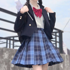 Skirt / Bow JK Blue-Black plaid uniform skirt