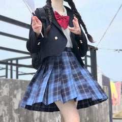 Skirt / Bow JK Blue-Black plaid uniform skirt
