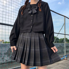 Skirt / Bow JK Carbon-Grey plaid uniform skirt