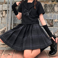 Skirt / Bow JK Carbon-Grey plaid uniform skirt
