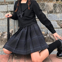 Skirt / Bow JK Carbon-Grey plaid uniform skirt