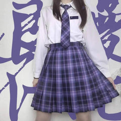 Skirt / Bow JK Purple-Blue plaid uniform skirt